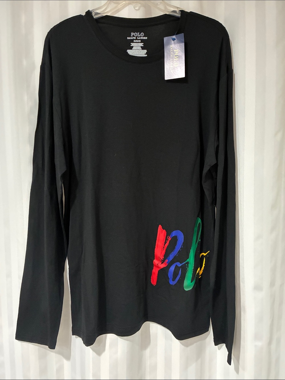 Polo Ralph Lauren Black Longsleeve Crewneck Sleepshirt w/Colorful Polo Graphic